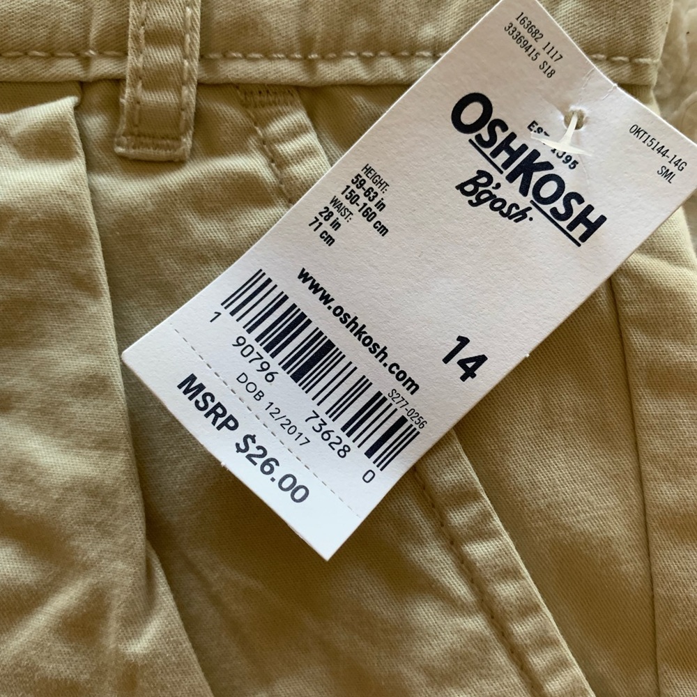 NWT Girls Oshkosh Khaki Shorts 14 Tan